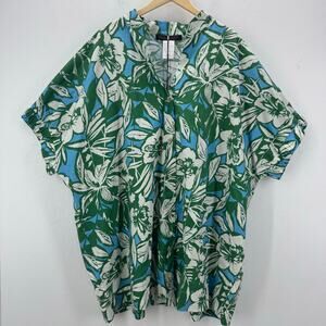 NWT Marina Rinaldi FIUME Topical Leaf Button Front Shirt Loose Fit Boxy Plus 22